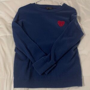 Saks Fifth Avenue Navy Sweater with Red Heart Accent